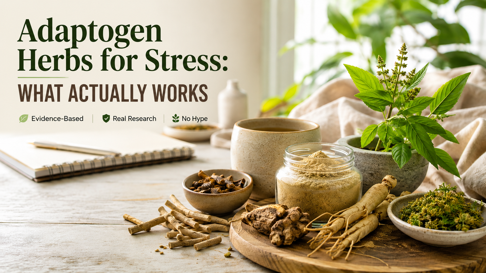 Adaptogenic herbs commonly used to support stress management and relaxation.