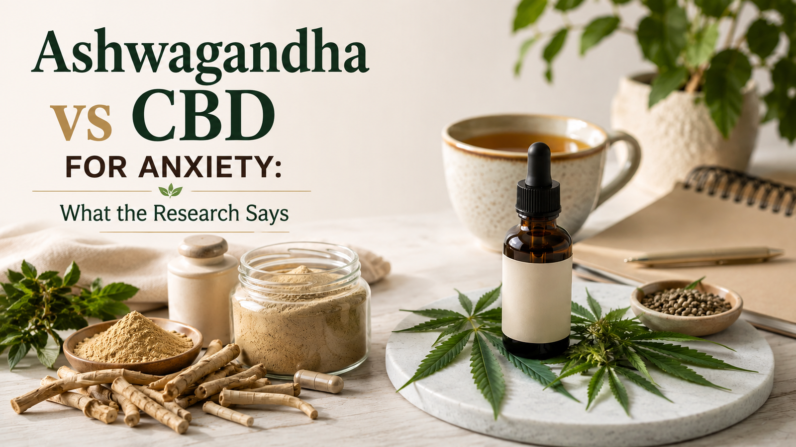 shwagandha vs CBD for anxiety, comparing their research and potential effects